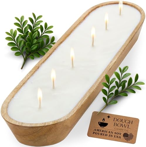 Dough Bowl Candle Co. English Garden Soy Candle - 6 Wick Rustic Farmhouse Decor Odor Eliminator in Wooden Bowls, 32 Oz Wooden Dough Bowl Candle, All-Natural Gifts for Women and Men, Coffee Table Decor by Dough+Bowl+Candle+Company