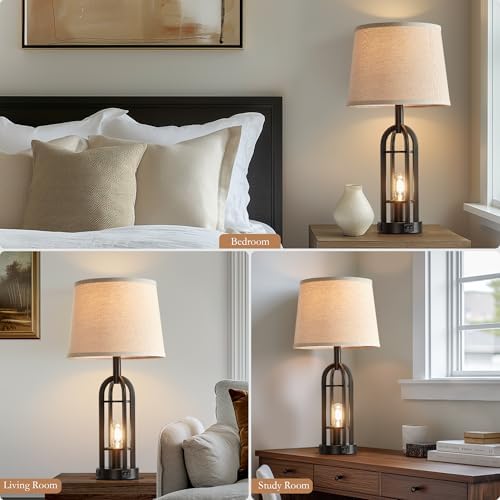 SRJJA 24" Farmhouse Table Lamps for Living Room Bedroom Set of 2, USB A+C - Image 4