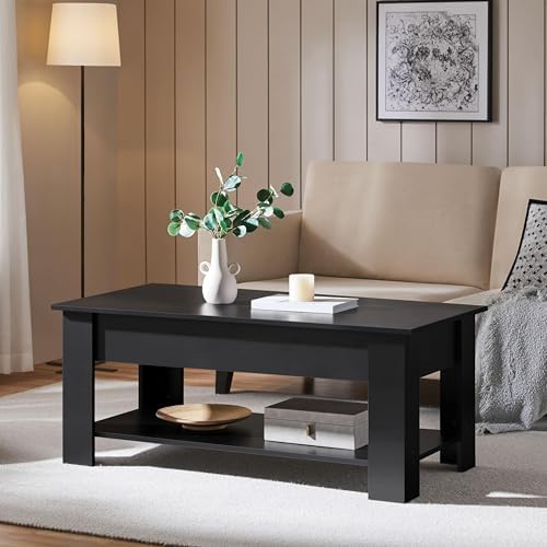 Yaheetech 47.2 in Lift Top Coffee Table with Hidden Storage & Shelf, Black - Image 4