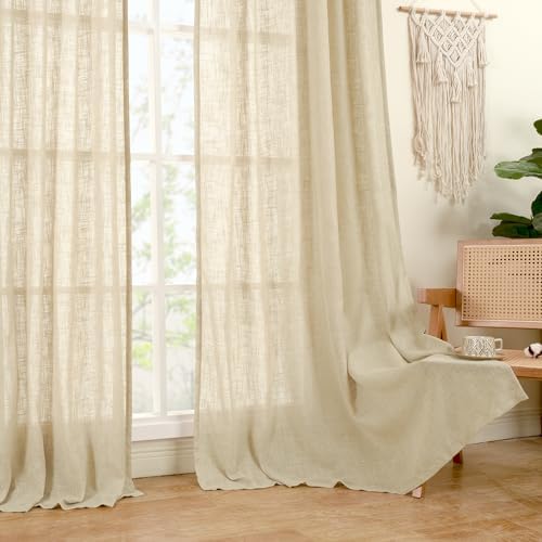LAMIT Light Filtering Linen Curtains 86 inches Long for Bedroom, 2 Panels - Image 6