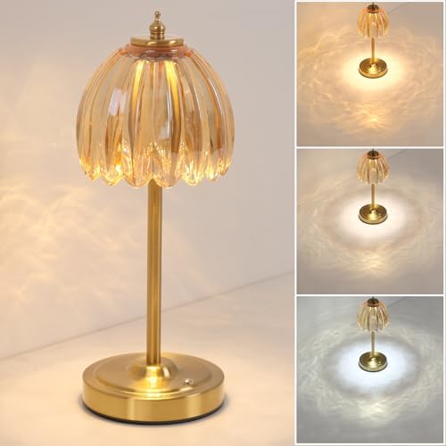 Shenmoyl Tulip Table Lamp with 5000mAh Battery & Touch Control, Cordless Table Lamp with 3 Colors, Dimmable Rechargeable Table Lamps for Bedroom, Nightstands, Living Room, Entryways (Amber Tulip) by Shenmoyl