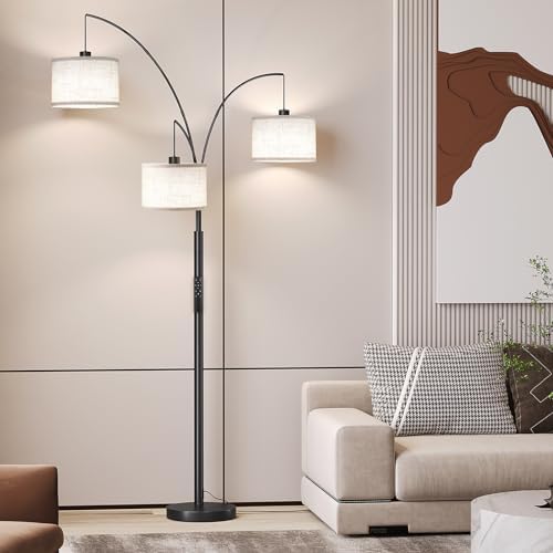 SUNMORY 3 Lights Floor Lamp with Remote Control and 3 Stepless Dimmable Bulbs, 78" Tall Standing Lamp with Hanging Drum Shade & Heavy Base, Modern Arc Floor Lamps for Living Room, Bedroom, Office - Image 5