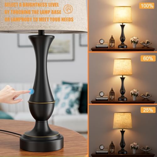 Touch Lamps for Nightstand, 3 Way Dimmable Lamps for Bedroom with USB C+A - Image 3