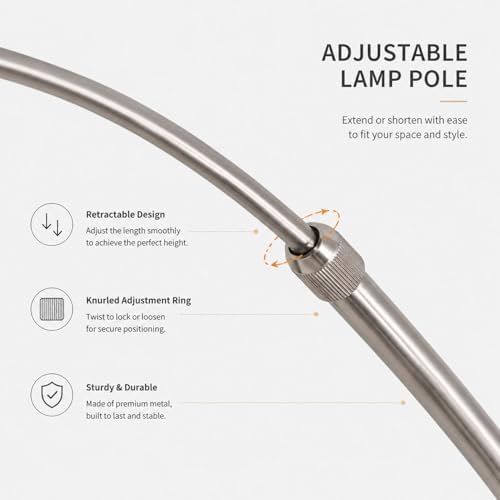 71" Modern Adjustable Chrome Arc Floor Lamp with Dome Shade - Image 5