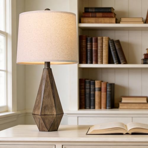 PoKat 23.5'' Table Lamps Set of 2 for Bedroom, Farmhouse Nightstand Lamps for Living Room, Rustic Bedside Lamps with Linen Lampshade for Side Table Office Hallway Entryway Dark Wood-Like (Brown) - Image 5