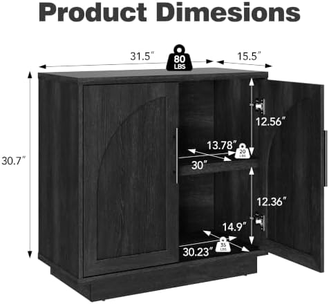 Fatmok Arched Sideboard Buffet Accent Cabinet, 31.5" Credenza with Adjustable Shelf, 3-Piece Modular Coffee Station Storage for Kitchen Living Room Bedroom, Black Grey - Image 2