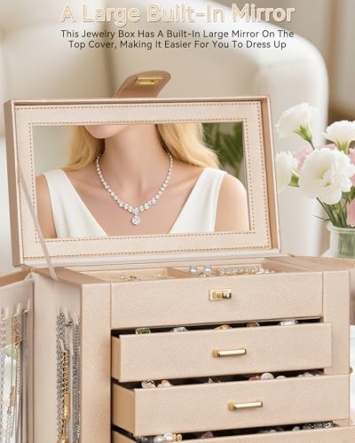 AKOZLIN 6-Tier Jewelry Box Organizer 5 Drawers Storage XXL Champagne - Image 6