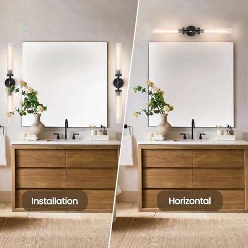 Bblack Knurled Wall Sconce 30", Bathroom Wall Sconce,Glass Tube Brass Sconces Wall Lighting,Bathroom Sconces Side of Mirror,Vanity Sconce Lights for Bath - Image 4