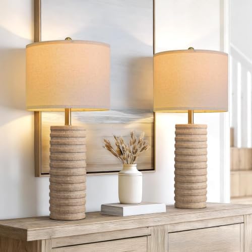 PoKat 27'' Farmhouse Table Lamps Set of 2 for Living Room, Stone-Like by Pokat