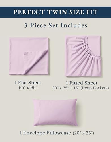 LANE LINEN Twin Sheets 100% Organic Cotton 3pc Percale Soft - Orchid Petal - Image 4