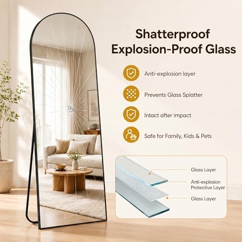 Antok Full Length Mirror, 76"x34" Floor Mirror with Stand, Black, Arched - Image 5