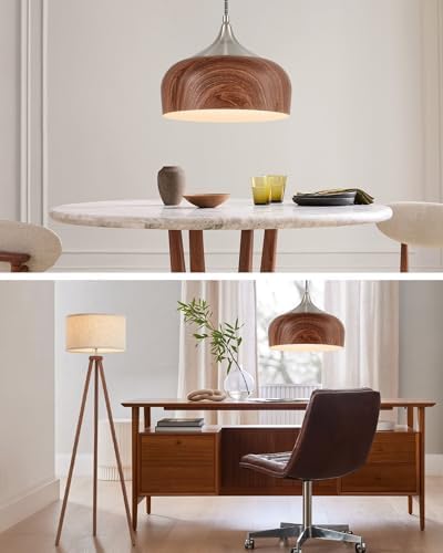 ELYONA Bauhaus Pendant Light Wooden Pattern Dome Pendant Light Fixture Brushed Nickel Metal Modern Adjustable Hanging Lighting for Kitchen Island Dining Room Office Hallway Foyer Bedroom, 12 Inch - Image 5