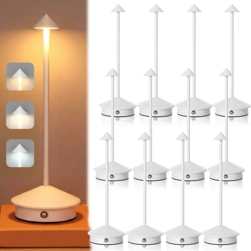12 Pack Cordless Table Lamp, 3 Color Stepless Dimmable, White by Unknown