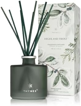 Thymes Petite Oil Reed Diffuser Set – Includes Reed Diffuser Sticks, Fragrance Oil, & Glass Bottle – Luxury Home Decor – Holiday Decor – Winter Scents – Sage-Green (Highland Frost, 4 fl oz) by Unknown