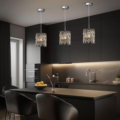 Modern Chrome Crystal Pendant Lights for Kitchen Island Set of 3 - Image 6