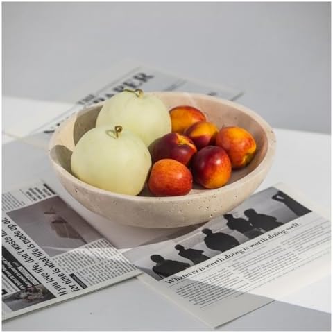 11.8" Natural Travertine Fruit Bowl,Stone Decorative Bowl,Beige by Unknown