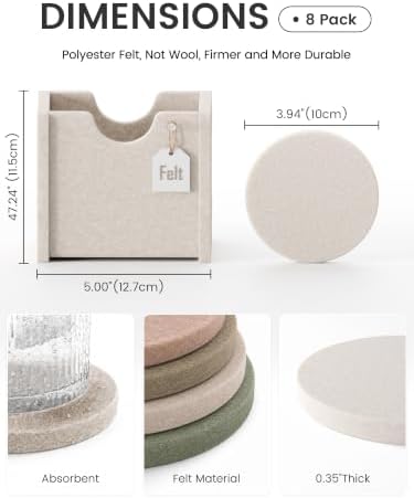Fluxynara Felt Coasters with Holder, Set of 8 for Drinks, Boho - Image 2