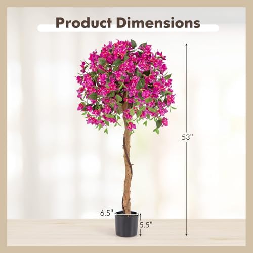Goplus 53” Bougainvillea Artificial Tree, Faux Silk Flower Tree in Pot w/ 576 Flowers, 288 Leaves, Tall Fake Floor Plant, Artificial Plants for Indoor Outdoor Bedroom Living Room Decor - Image 7