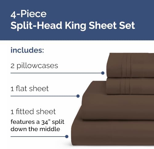 Flex Top Split Head King 4 Piece Sheet Set - Ultra-Soft, Breathable - Brown - Image 3