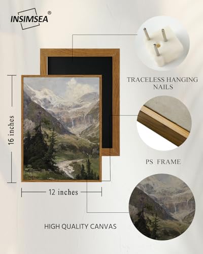 InSimSea Framed Canvas Wall Art Vintage Decor, Mountain Pictures Living Room Decor Aesthetic, Bedroom Bathroom Summer Landscape Wall Pictures, 12"x16" - Image 4