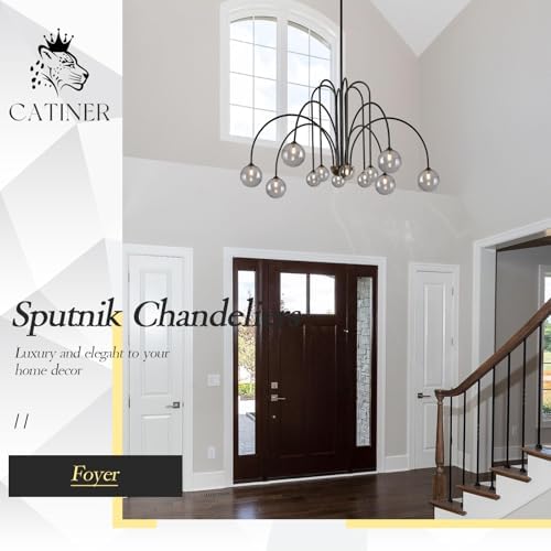 CATINER Modern 52" 12-Light Black Sputnik Chandelier with Smoke Glass Globe - Image 3