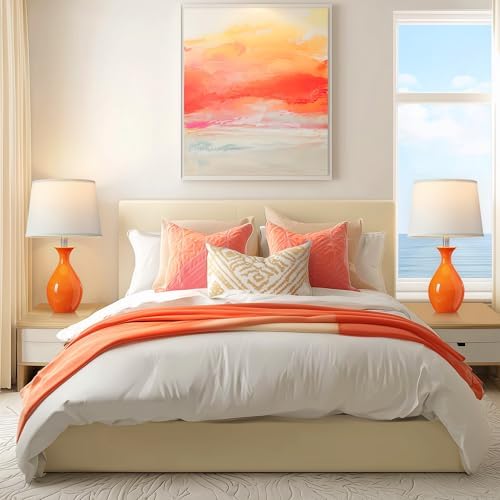 PARTPHONER Table Lamp Set of 2, Modern Ceramic Bedside Lamps for Night Stands, Classic Small Lamp Nightstand Lamp for Bedroom Living Room Desk End Table Rocker Swtich Orange - Image 5