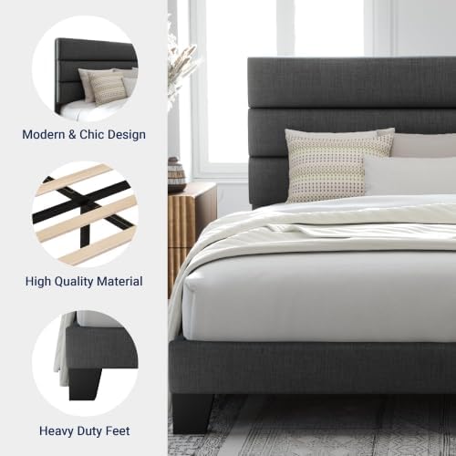 Allewie Cal King Size Platform Bed Frame with Fabric Upholstered Headboard - Image 5