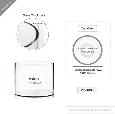 WGV Cylinder Vase, Width 10", Height 8", Clear Wide Large Diameter Flower Glassware, Floral Container, Planter Terrarium for Wedding Party Event, Home Accent Decor, 1 Piece - Image 2