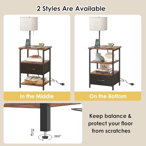 Fixwal Nightstand with Lights Bedside Table with 3 Color Temperatures Bulb, Night Stand with Charging Station End Table with Adjustable Fabric Drawer for Bedroom Dorm - Image 6