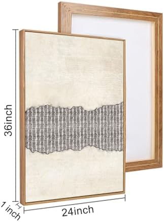 LHIUEM Large Abstract Navy Blue Beige Framed Canvas Wall Art,Modern Tree Rings Shapes Wall Decor,Neutral Retro Wooden Artwork for Living Room,Bedroom,Dining Room,Office -24"x36"x3 - Image 7