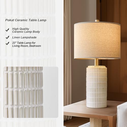 PoKat 23'' Bedside Table Lamp for Bedroom Nightstands, Modern Ceramic Decor - Image 3