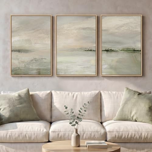 Framed Sage Green Abstract Landscape Wall Art for Bedroom, 3 Piece 16x24 In - Image 3