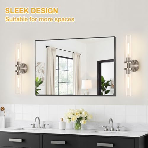 Indoi Brushed Nickel Wall Sconces, Hardwired Bathroom Sconces Vanity Light with Clear Glass, Modern Bathroom Vanity Lights fixtures for Mirror Bedroom Living Room Hallway Kitchen - Image 6