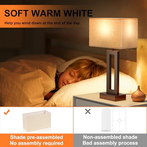 Seealle Bedroom Lamps for Night Stands - Touch Control, 3 Way Dimmable, USB C+A Charging, LED Bulbs, Easy Assembly(Yellow&Brown) - Image 5
