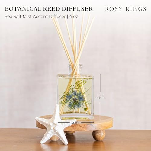 Rosy Rings Sea Salt Mist Accent Diffuser, Single Piece, 4 oz Last 4-6 Months Small Glass Reed with Floral Embedded Flowers Coastal Aroma, Bathroom Bedroom Livingroom Spa Decor Luxury Gift - Image 3