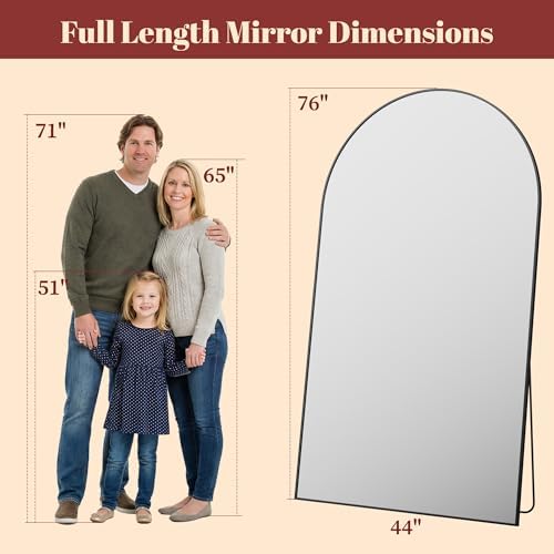 Suidia 76"x44" Arched Full Length Mirror with Stand, Black Floor Mirror - Image 4