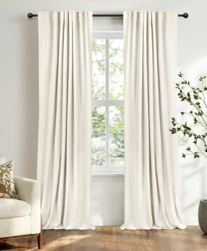 Beige White Total Blackout Curtains for Bedroom 72 Inches Long by 100BlackoutShield
