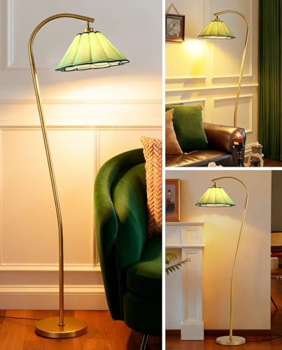 Floor Lamp with Pleated Linen Lampshade, Modern Flower Floor Lamp for Living Room Arc Standing Lamp, Gold Tall Lamp for Bedroom Office Dining Room, Bulb Included (Gold + Green, 65IN) - Image 6
