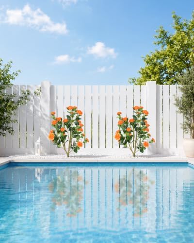 38 inch 2 Pack Artificial Orange Camellia Trees in Pot - Image 6