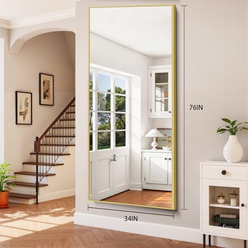76"x34" Floor Mirror Full Length - Standing Mirror with Aluminum Alloy Frame, Large Body Mirror for Bedroom, Living Room, Wall Mounted or Leaning - Image 5