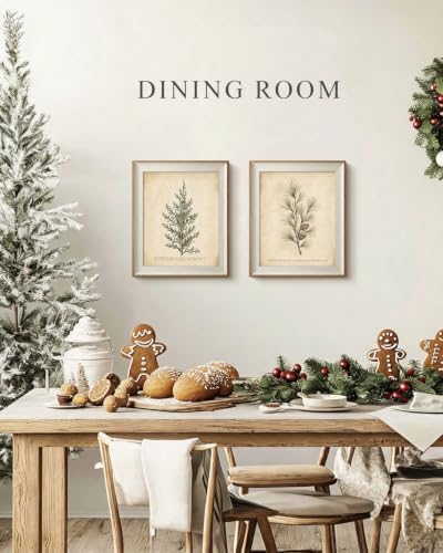 VIYYIEA Framed Vintage Christmas Pine Botanical Wall Art Set, 10x12 Inch - Image 3