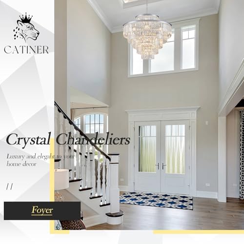CATINER 36" Large Crystal Chandelier,23-Light Modern Chrome Light Fixture - Image 5