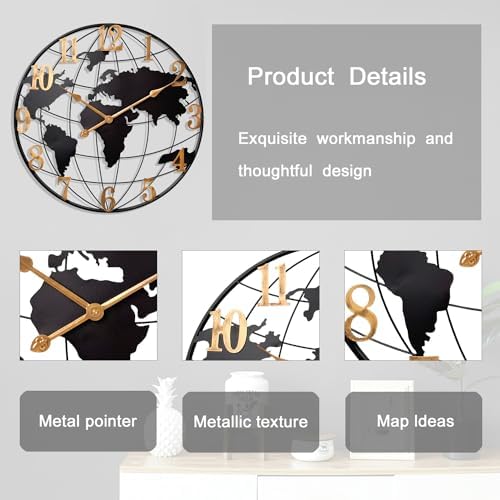 Large World Map Wall Clock,Metal Minimalist Modern Clock,Round Silent Non-Ticking Battery Operated Wall Clocks for Living Room/Home/Kitchen/Bedroom/Office/Farmhouse Decor (30 Inch) - Image 3