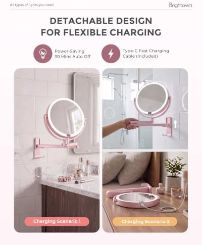 8" Wall Mounted lighted Makeup Mirror,Double Sided 1x/10x Magnifying Mirror - Image 6
