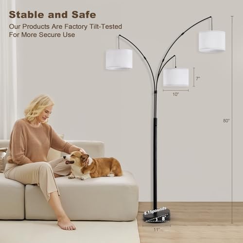 Netin 3 Light Arc Floor Lamps for Living Room, Large Floor Lamp with Remote Control, Modern 80" Tall Standing Lamp, 3 Color Temperature, Mid Century Tree Floor Lamp for Bedroom, Office - Image 7