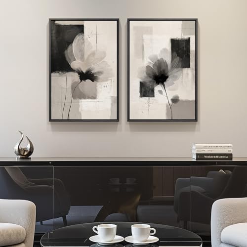 Framed Neutral Abstract Floral Wall Art Decor for Bedroom Set of 2, 16x24 - Image 4