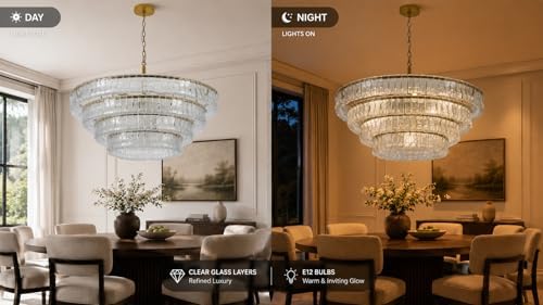 4-Tier 40 Inch Clear Crystal Glass Chandeliers, Modern Round Luxury 10 Lights Hanging Pendant Light Fixture, for Dining Living Room, Bedroom, Foyer, Entryway (Included E12 Bulbs) - Image 6