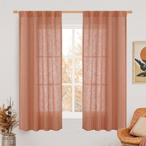 LAMIT Terracotta Linen Semi Sheer Curtains 63 Inch for Bedroom 2 Panels by LAMIT