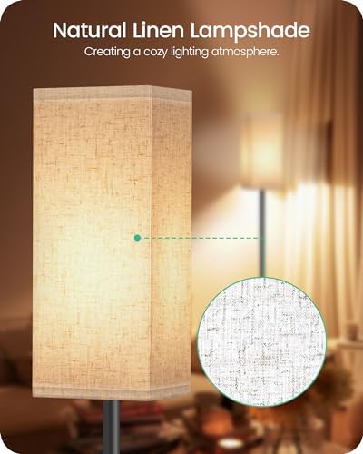 64.6" Floor Lamp, Pole with Foot Switch, Modern Standing Lamp Lampshade, Minimalist Freestanding Lamp (Bulb Not Included), for Living Room, Bedroom Office ETL Listed, Black and Beige E07LD05 - Image 3