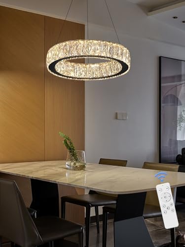 Modern LED Ring Pendant Light Dimmable Crystal Chandelier 15.7in Black Crystal Chandelier for Dining Room Living Room - Image 7